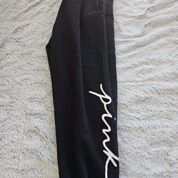PINK Victoria's Secret Black Joggers with White Script - Picture 3 of 4